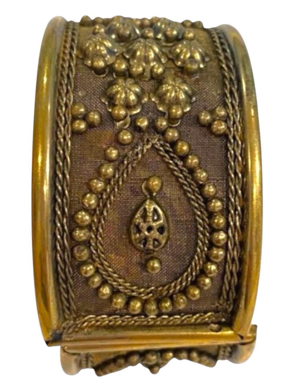 Vintage Brass Hinged Cuff Bracelet With Ornate Floral Design Made In India boho